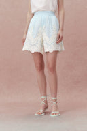 Paz Blue Embroidered Shorts in Silk-Linen Blend