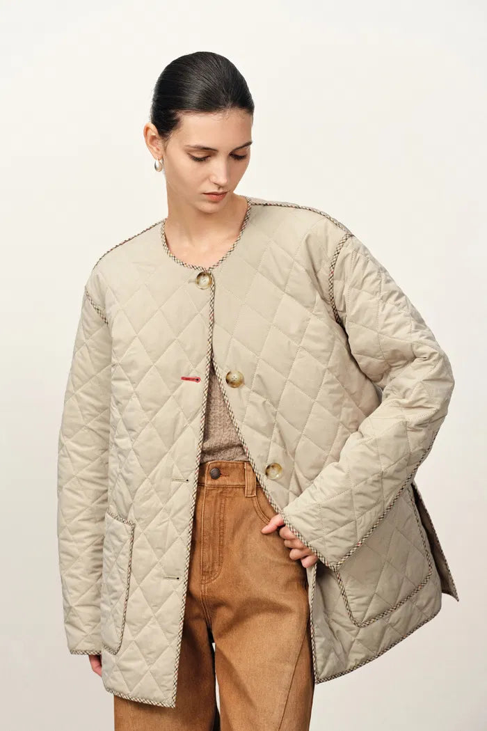 Sandra Detachable Scarf Lightweight Puffer Jacket in High-Density Down-Proof