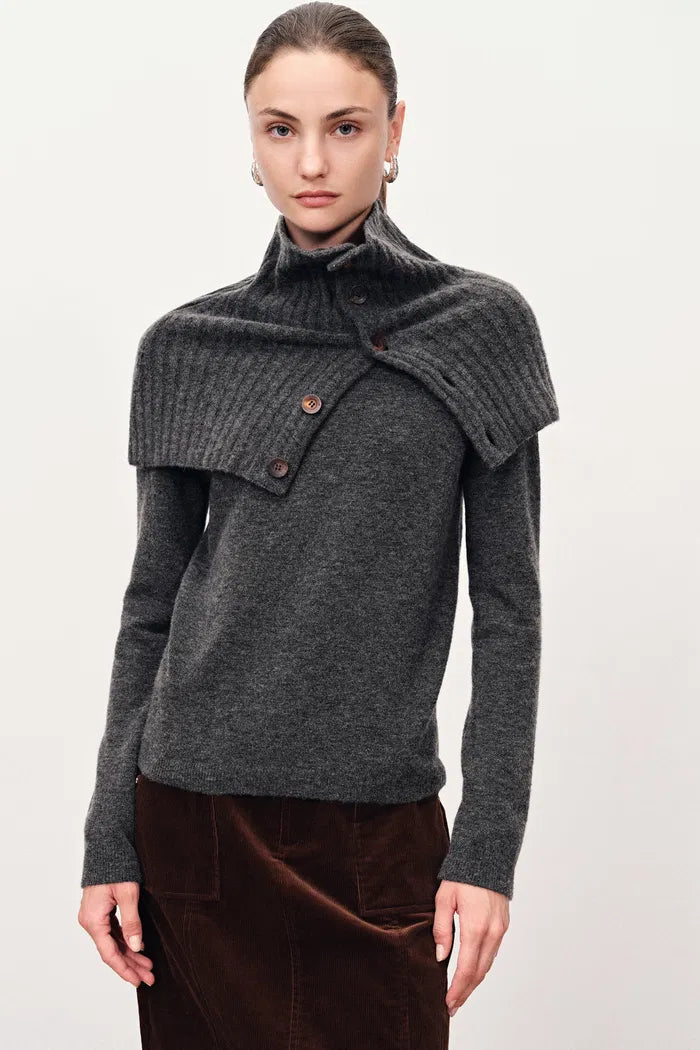 Classon Detachable Scarf Wool Sweater in Merino-Cashmere Fine Gauge
