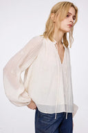 Blusa Plissettata Ricamata Lucienne in Misto Tencel