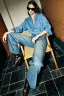 Zia Sequin Embellished Barrel Leg Jeans in Cotton Denim