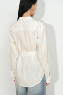 Faye White Belted Roll Tab Sleeves Safari Blouse