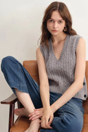 Winnie V Neck Sleeveless Top in Merino Wool Cable Knit