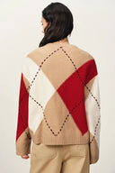 Luce Handbestickter Linien Großer Kariert Cardigan aus Merinowolle