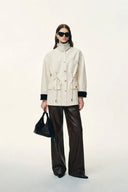 Amy Drawstring Waist White Cowboy Jacket in Cotton Denim