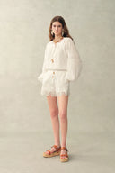 Amaya Puff-Sleeve Long Sleeve Top and Shorts Set in Lace