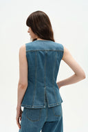 Selena Sleeveless Vest Top in Technical Lyocell Denim
