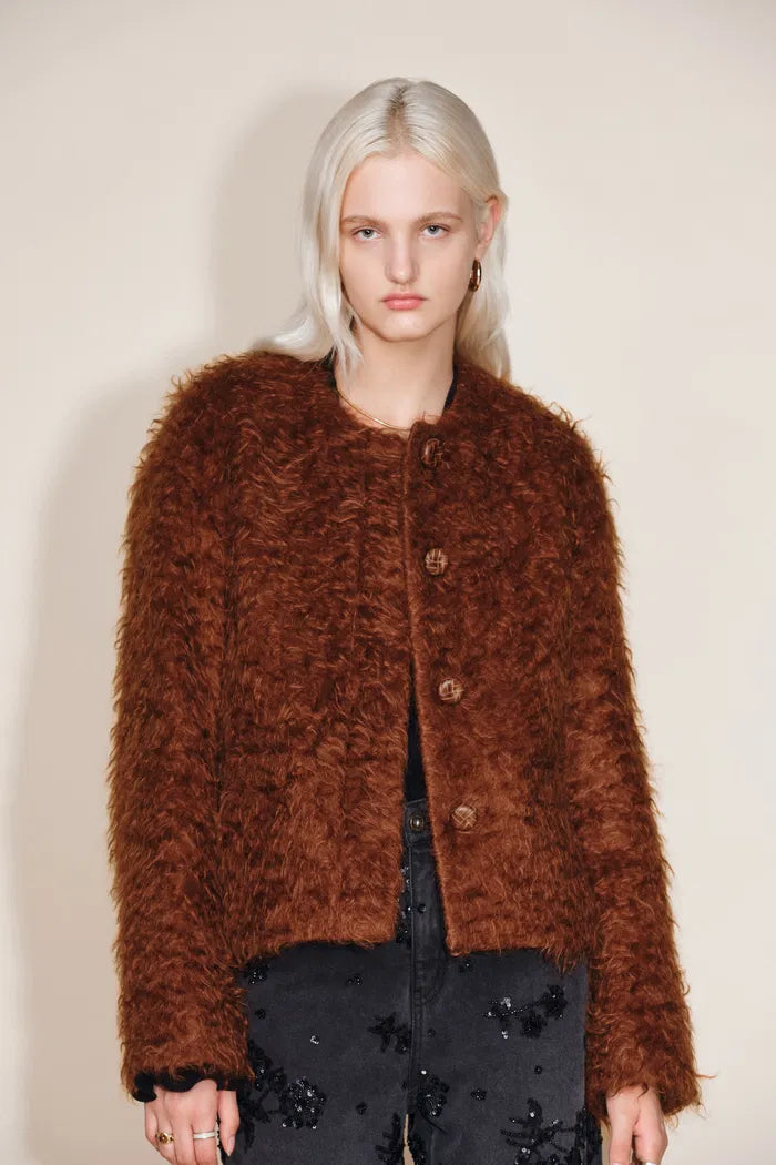 Peggy Boxy Cut Fur Coat in Mohair Faux Fur