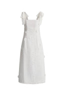 Elise Handcrafted Flora Applique Midi Dress in Embroidered Cotton