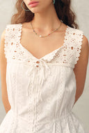 Sophia Hand Crochet Cinched Waist Sleeveless Top in Cotton Jacquard