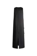 Vestido Sin Mangas Eleanor Artesanal con Flora 3D y Tachuelas en Satén de Seda y Lana