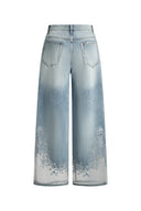 Ariel transparente Burnout gerade geschnittene Cropped-Jeans aus Verbund-Burnout-Denim
