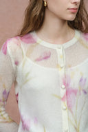 Irida Iris and Lily Print Knit Cardigan in Merino-Mohair Blend