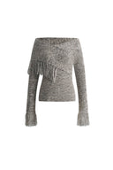 Luna Cold Shoulder Floral Tulle Tassel Sweater in Merino Wool