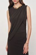 Raina Asymmetric Draped Sleeveless Fitted Dress in Cotton Modal Knit