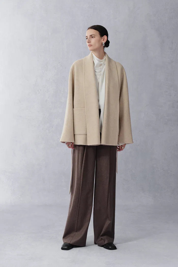 Buka Robe Style Coat in Wool Camel Hair Blend