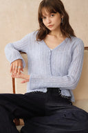 Serenity V Neck Sheer Cardigan in Lightweight Cable Knit