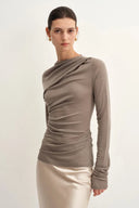 Edith Sculpted Look Gathering Long Sleeve Top in Merino Wool Knit