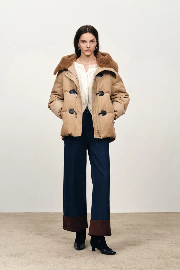 Emma Detachable Down Jacket in Cotton Corduroy