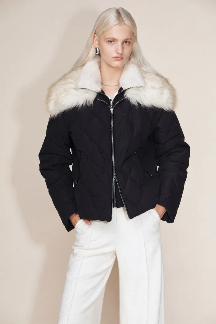 Stella Layered Look Faux Fur Collar Down Jacket in Sorona 4-Way Stretch Fabric