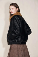 Genesis Abnehmbarer Kunstfellkragen Jacke aus Kunstleder