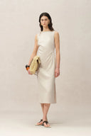 Devon Hand Woven Neckline Sleeveless Dress in Linen