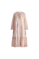 Arianna Hand Painted Flora Print Long Sleeve Dress in Crinkled Rayon