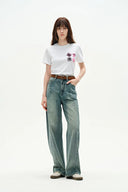 Jeans Thais a gamba larga in denim di cotone leggero