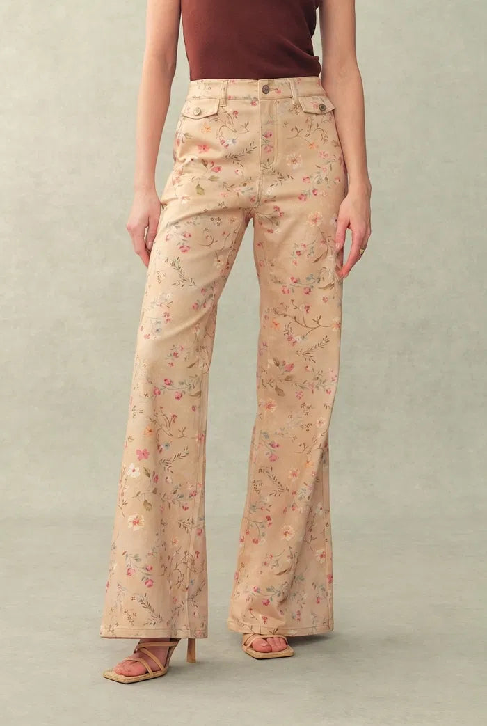 Alma Floral Flare Jeans in Micro Stretch Denim