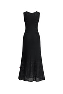 Vestito Nero Senza Maniche Ellie con Ricamo Floreale all'Uncinetto in Maglia Misto Cotone Lino