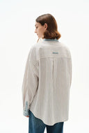 Camisa Daisy a rayas con cuello de denim en seersucker de algodón