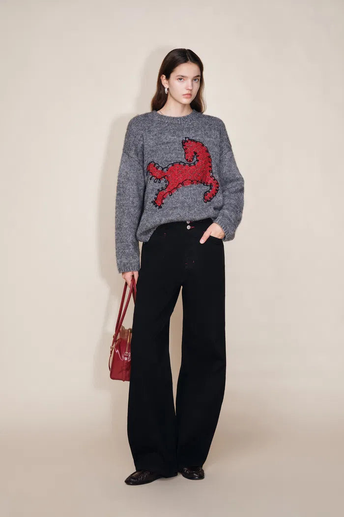 Soft Sculpture Contrast Stitch Barrel Leg Jeans in Cotton Denim