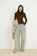 Hadrian Studded Wide Leg Jeans in Cotton Denim