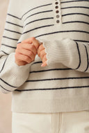 Rhea Scalloped Henley Striped Sweater in Wool-Alpaca Knit