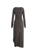 Viet Runched Pleated Long Sleeve Maxi Dress in Tencel Merino Knit L Viet Runched Pleated Long Sleeve Maxi Dress in Tencel Merino Knit L