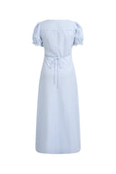Gisele Lace Panel Checkered Square Neck Puff Sleeve Dress in Cotton