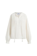 Crepus Striped Fringe-Tie French Shirt In Cotton Jacquard
