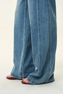 Raven Side Seams Wide Leg Jeans in Lightweight Cotton Denim