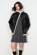 Athena Belted Shearling Padded Jacket in Vegan Leather