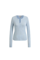 Top a Maniche Lunghe con Bordo Ondulato Barbara in Maglia di Cotone Premium