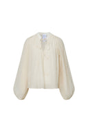 Blouse plissée brodée Lucienne en mélange Tencel