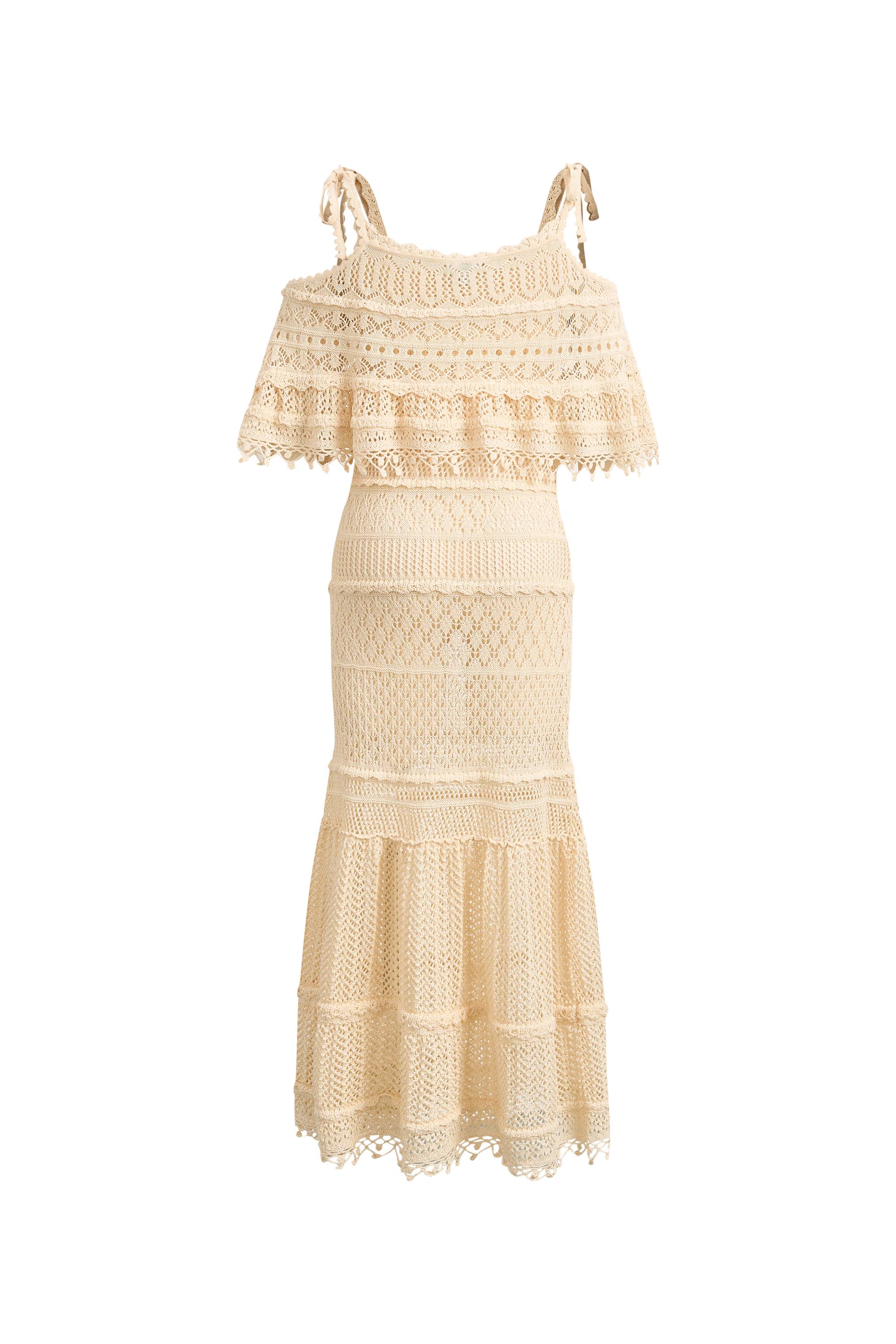 Dione Hand Crochet Detachable Capelet Knit Cami Dress in Linen Crochet XS/P
