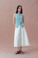 Olivia Hand Stitched Flora Applique Maxi Skirt in Cotton