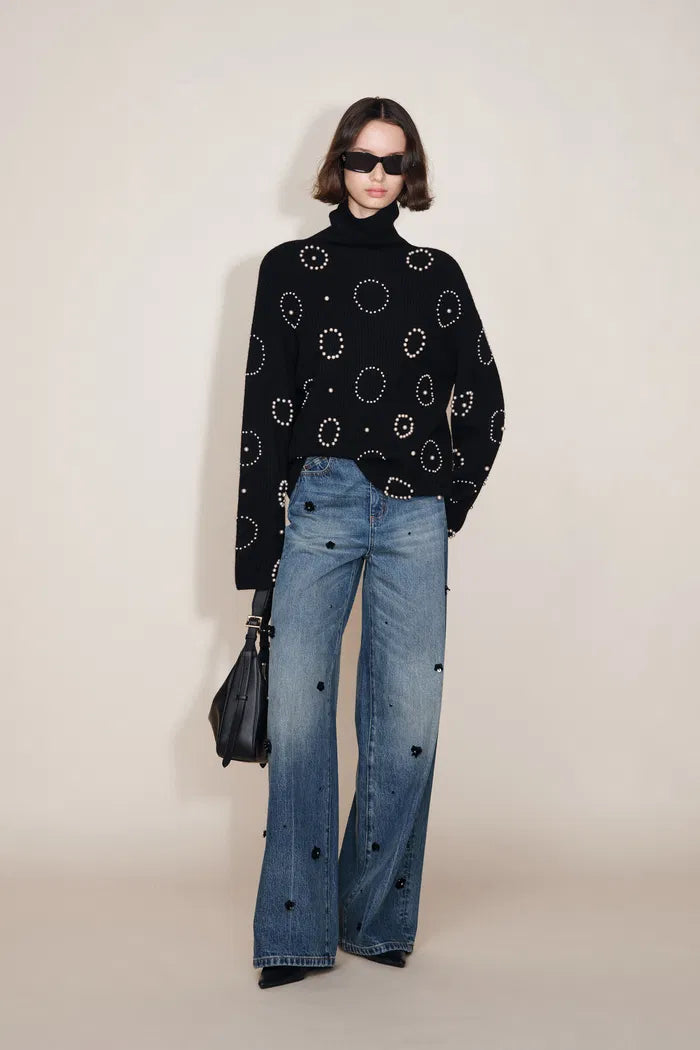 Sidney Beaded Turtleneck Sweater in Merino Wool