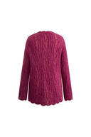 Aki Gezackter Ausschnitt Transparenter Cardigan in leichtem Mohair Zopfmuster