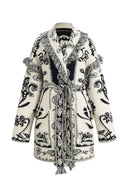 Cardigan lungo avvolgente jacquard paisley Cloe in maglia di lana merino