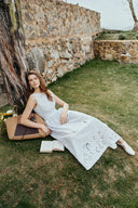 Gracie Striped Embroidered Open-back Sleeveless Dress in Crinkled Cotton