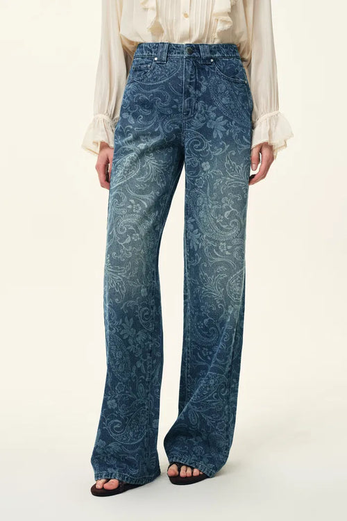 Kelly Paisley Embossed Faded Jeans in Cotton Denim