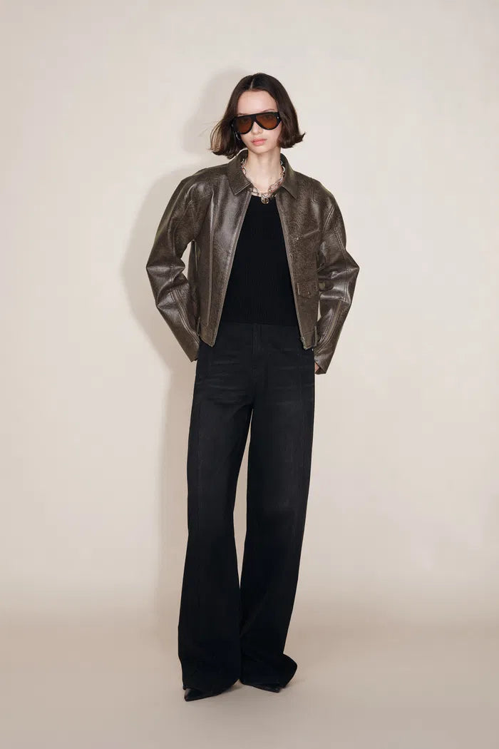 Lizzie Short Biker Jacket in Faux Leather