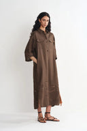 Robe-chemise à broderies ajourées Riley en lin fin